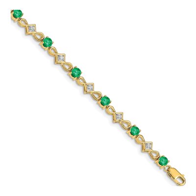 14K Yellow Gold 1/10 ct tw Emerald & Diamond Round Bracelet