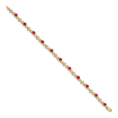 14K Yellow Gold 1/10 ct tw Ruby & Diamond Round Bracelet – view 2