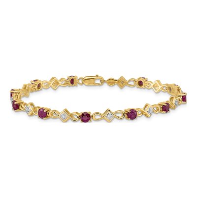 14K Yellow Gold 1/10 ct tw Ruby & Diamond Round Bracelet – view 3
