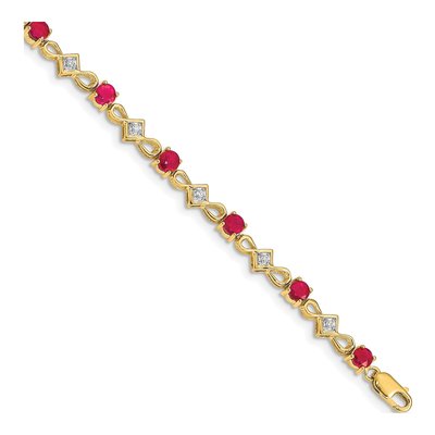 14K Yellow Gold 1/10 ct tw Ruby & Diamond Round Bracelet