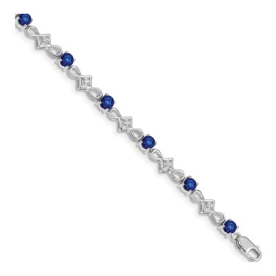 14K White Gold 1/10 ct tw Sapphire & Diamond Round Bracelet