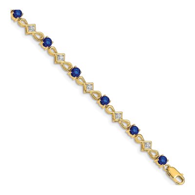 14K Yellow Gold 1/10 ct tw Sapphire & Diamond Round Bracelet
