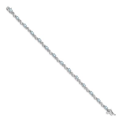 14K White Gold 0.11 ct tw Aquamarine & Diamond Oval Curved Link Bracelet – view 3