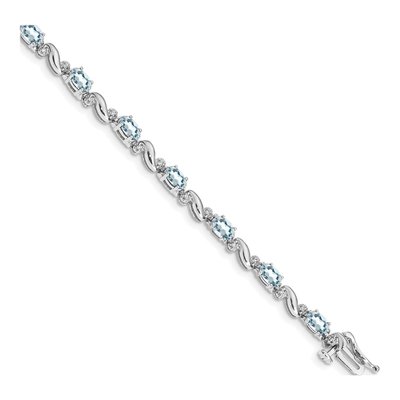 14K White Gold 0.11 ct tw Aquamarine & Diamond Oval Curved Link Bracelet