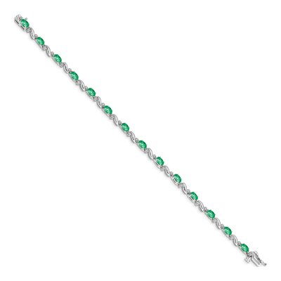 14K White Gold 0.11 ct tw Emerald & Diamond Oval Curved Link Bracelet – view 2