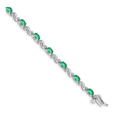 14K White Gold 0.11 ct tw Emerald & Diamond Oval Curved Link Bracelet
