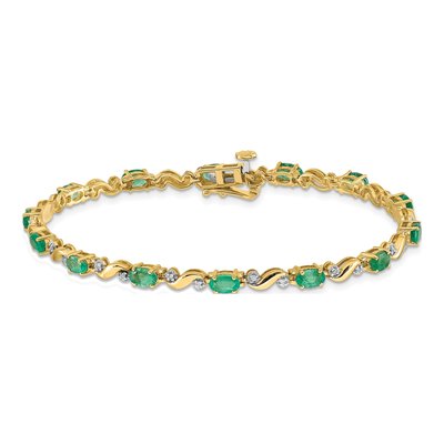 14K Yellow Gold 0.11 ct tw Emerald & Diamond Oval Curved Link Bracelet – view 3