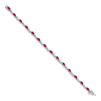 10K White Gold 1/10 ct tw Ruby & Diamond Oval Bracelet – view 2