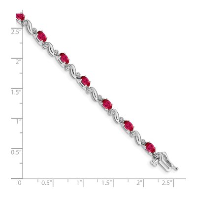 10K White Gold 1/10 ct tw Ruby & Diamond Oval Bracelet – view 3