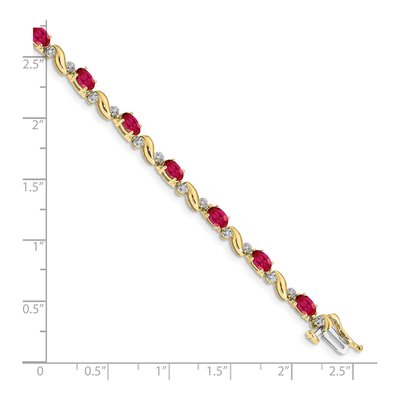 10K Yellow Gold 1/10 ct tw Ruby & Diamond Oval Bracelet – view 3