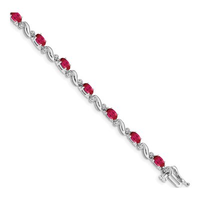 14K White Gold 0.11 ct tw Ruby & Diamond Link Bracelet