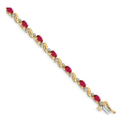 14K Yellow Gold 0.11 ct tw Ruby & Diamond Oval Curved Link Bracelet