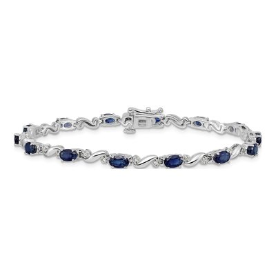 14K White Gold 0.11 ct tw Sapphire & Diamond Oval Curved Link Bracelet – view 4