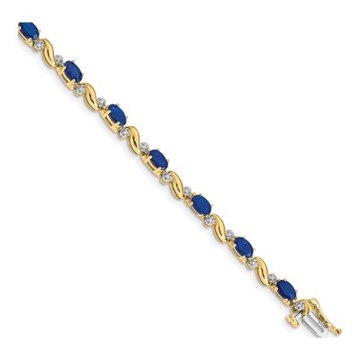 14K Yellow Gold 0.11 ct tw Sapphire & Diamond Oval Curved Link Bracelet