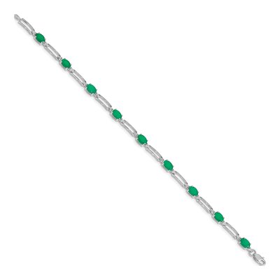 14K White Gold Emerald & Diamond Paperclip Bracelet – view 2