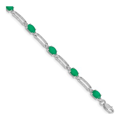 14K White Gold Emerald & Diamond Paperclip Bracelet