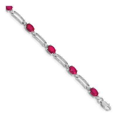 14K White Gold Ruby & Diamond Paperclip Bracelet