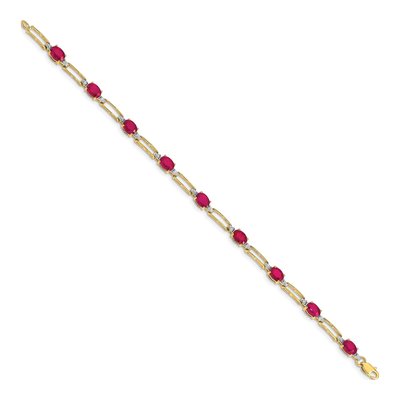 14K Yellow Gold Ruby & Diamond Paperclip Bracelet – view 2