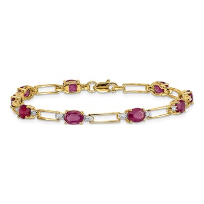 14K Yellow Gold Ruby & Diamond Paperclip Bracelet – view 3