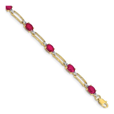 14K Yellow Gold Ruby & Diamond Paperclip Bracelet