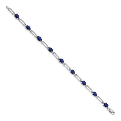 14K White Gold Diamond & Sapphire Paperclip Bracelet – view 2