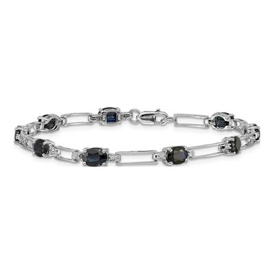 14K White Gold Diamond & Sapphire Paperclip Bracelet – view 3