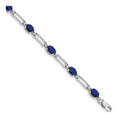14K White Gold Diamond & Sapphire Paperclip Bracelet
