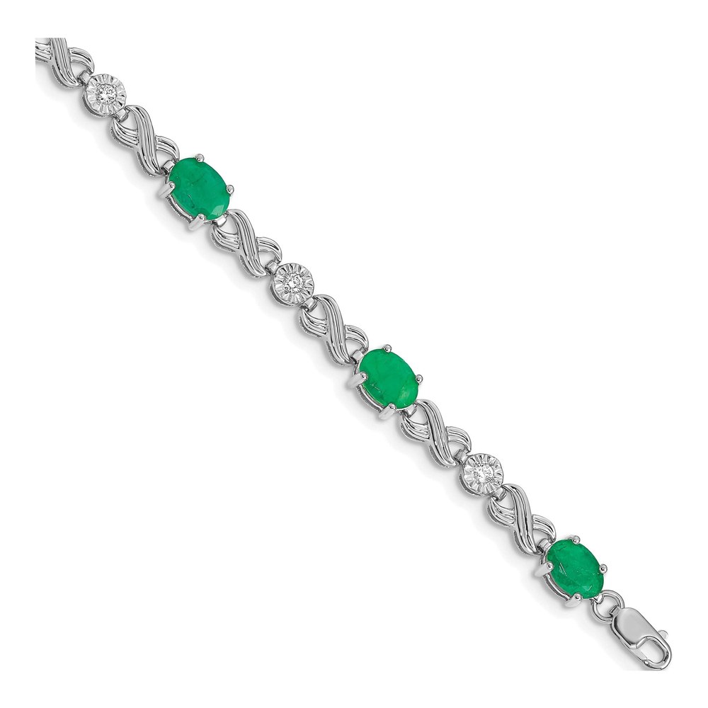 14K White Gold 1/5 ct tw Emerald & Diamond Oval Infinity Link Bracelet
