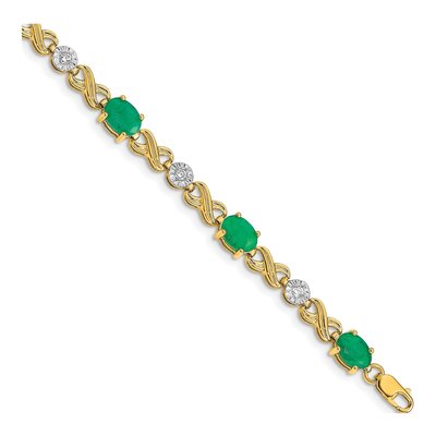 14K Yellow Gold 1/5 ct tw Emerald & Diamond Infinity Bracelet