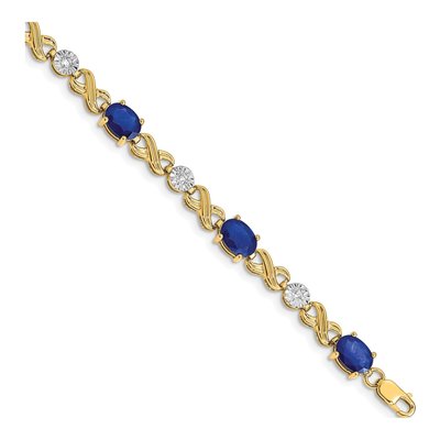 14K Yellow Gold 1/5 ct tw Sapphire & Diamond Oval Infinity Link Bracelet