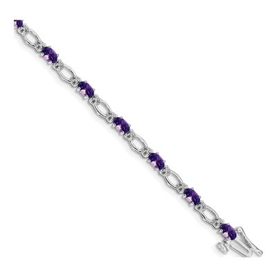 14K White Gold 1/10 ct tw Amethyst & Diamond Heart Bracelet