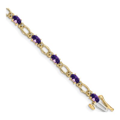 14K Yellow Gold 1/10 ct tw Amethyst & Diamond Oval Heart Bracelet