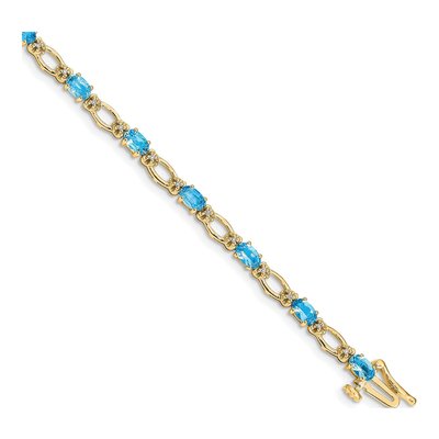 14K Yellow Gold 1/10 ct tw Swiss Blue Topaz & Diamond Oval Heart Bracelet