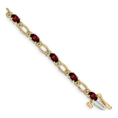 14K Yellow Gold 1/10 ct tw Garnet & Diamond Oval Heart Bracelet