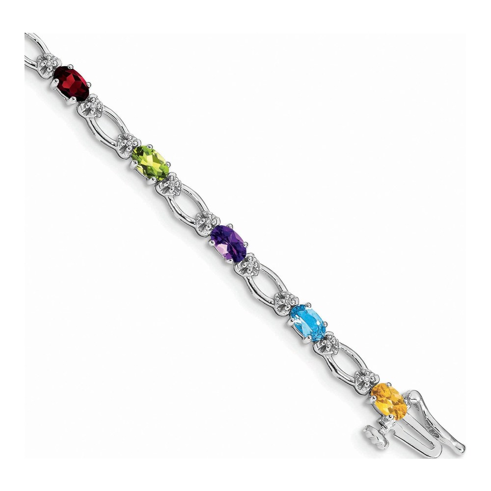 14K White Gold 1/10 ct tw Garnet & Peridot Rainbow Bracelet