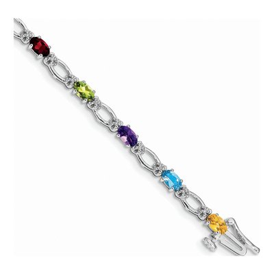 14K White Gold 1/10 ct tw Garnet & Peridot Rainbow Bracelet