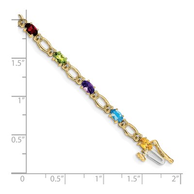 14K Yellow Gold 1/10 ct tw Garnet & Peridot Rainbow Multi-Gemstone Bracelet – view 3