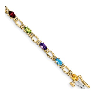 14K Yellow Gold 1/10 ct tw Garnet & Peridot Rainbow Multi-Gemstone Bracelet