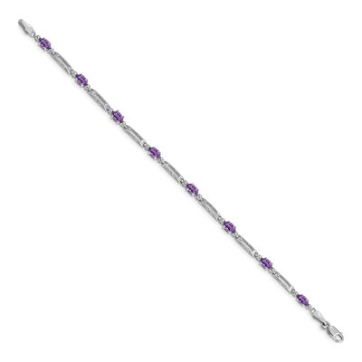 10K White Gold Amethyst & Diamond Link Bracelet – view 2