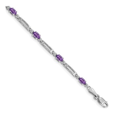 10K White Gold Amethyst & Diamond Link Bracelet