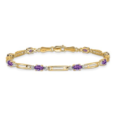 10K Yellow Gold Amethyst Rectangle Link Bracelet – view 3