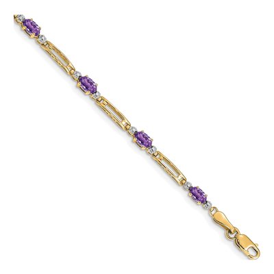 10K Yellow Gold Amethyst Rectangle Link Bracelet