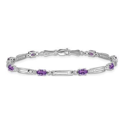 14K White Gold Amethyst & Diamond Oval Fancy Link Bracelet – view 4