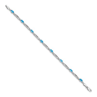 10K White Gold Swiss Blue Topaz & Diamond Link Bracelet – view 2