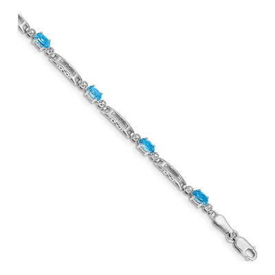 10K White Gold Swiss Blue Topaz & Diamond Link Bracelet