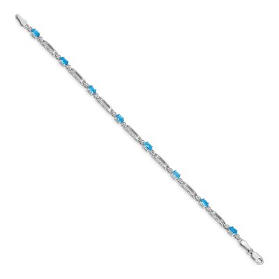 14K White Gold Swiss Blue Topaz & Diamond Oval Fancy Link Bracelet – view 3