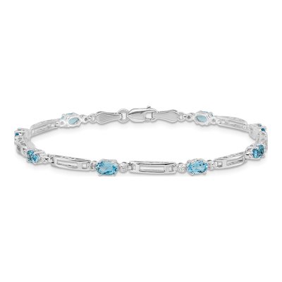 14K White Gold Swiss Blue Topaz & Diamond Oval Fancy Link Bracelet – view 4