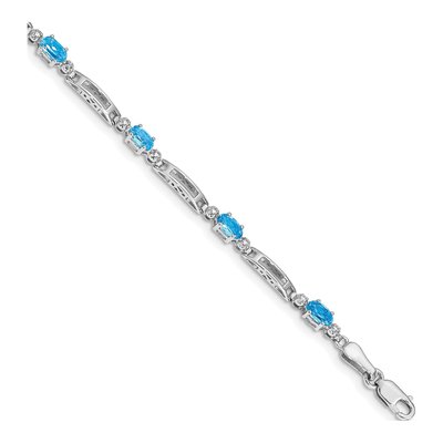 14K White Gold Swiss Blue Topaz & Diamond Oval Fancy Link Bracelet