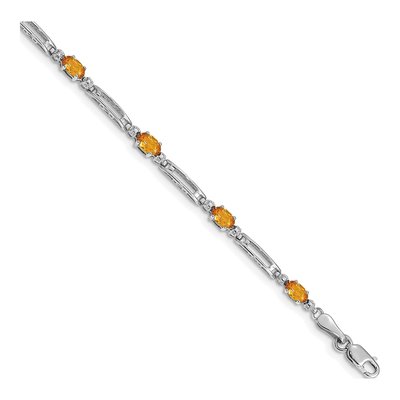 10K White Gold Citrine & Diamond Link Bracelet
