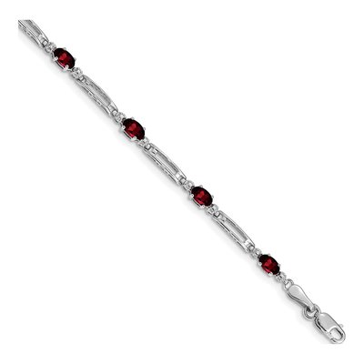 10K White Gold Garnet & Diamond Link Bracelet